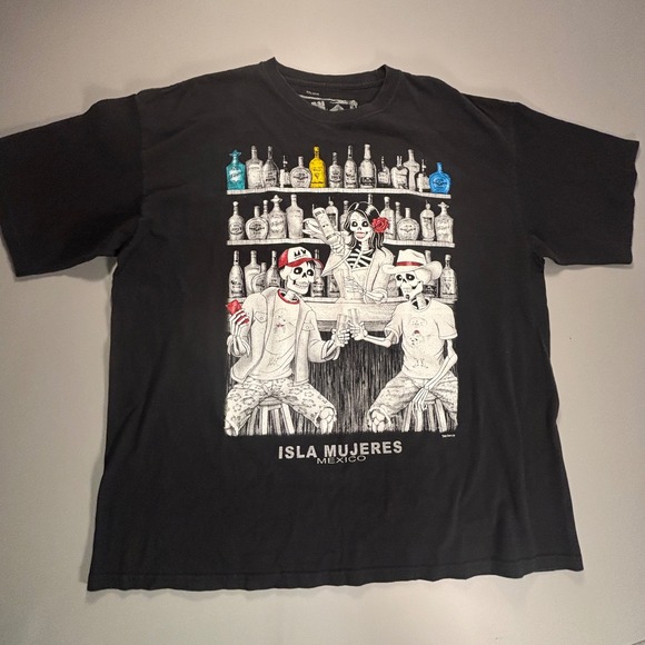Isla‎ Mujeres Mexico Tan Tan Graphic T-Shirt Skeleton Tequila Bar XXL - Picture 2 of 8
